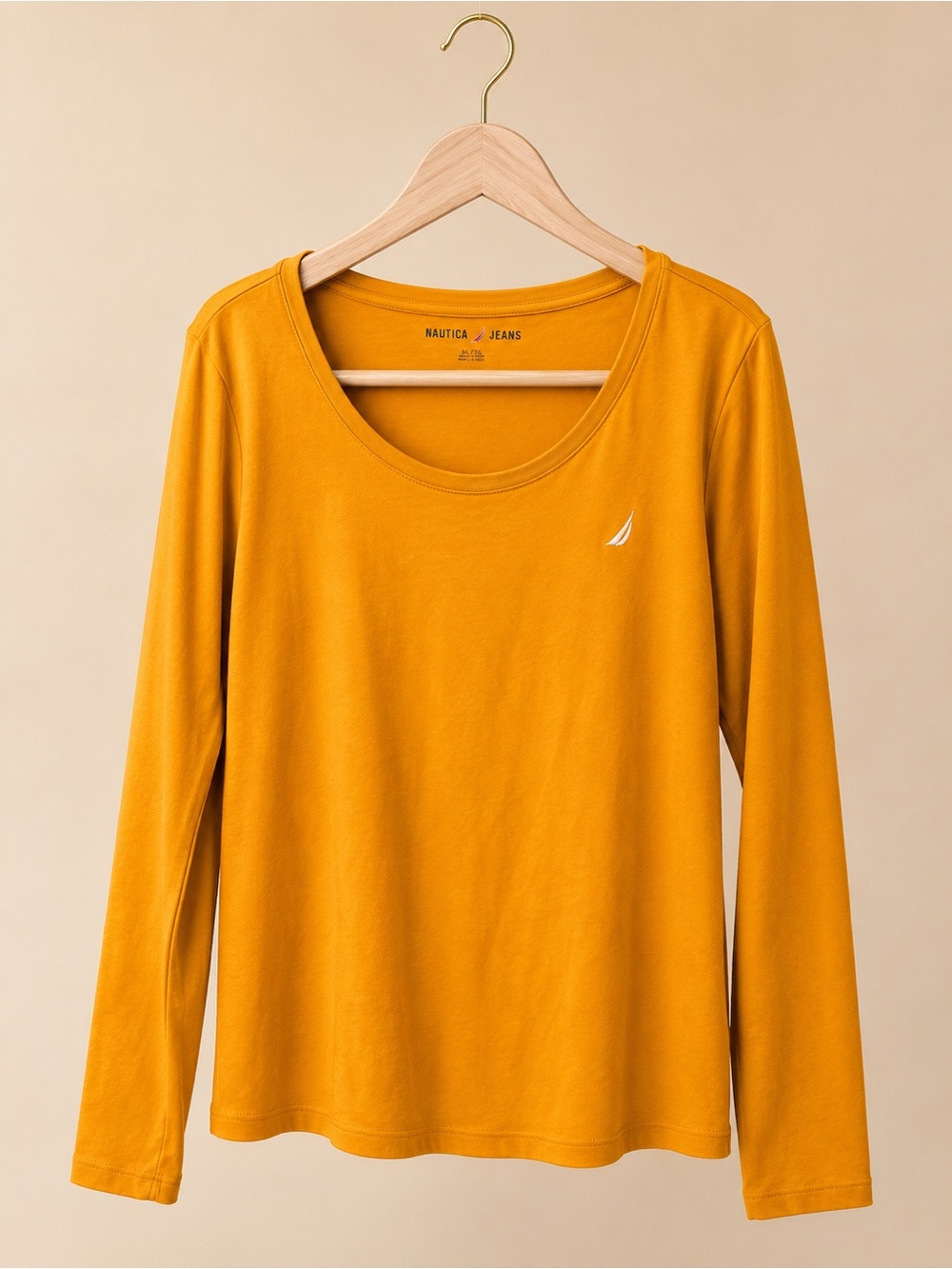 Nautica Women's Long Sleeve Scoop Neck Top - Mustard Yellow
